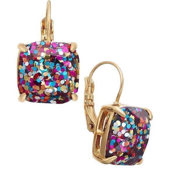 Kate Spade Confetti Glitter Earrings Gold Plate Lever Back 14K Plated 1/2” Squar - Picture 3 of 3